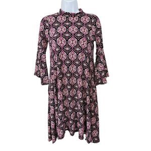 Paisley Raye Womens SZ XS Bohemian Chic High Neck Long Sleeve Purple Swing Dress
